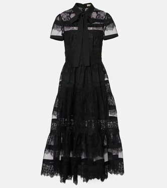 Abito midi in pizzo floreale | Elie Saab