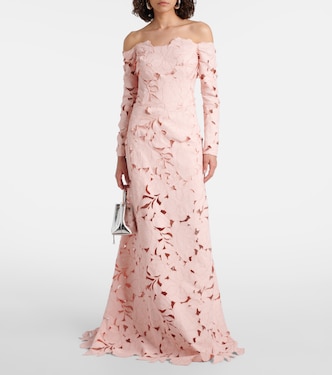 Kasia floral off-shoulder lace gown | Costarellos