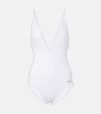 Embroidered ruffled swimsuit  | Chloé