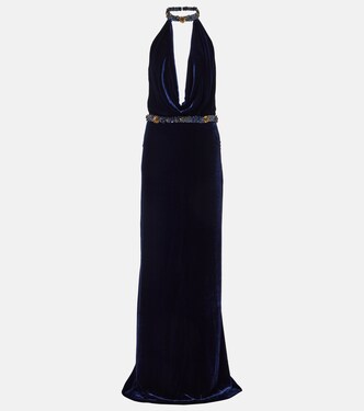 Crystal-embellished velvet gown | Costarellos
