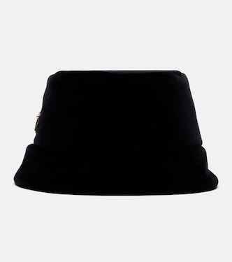 Logo cotton velvet bucket hat | Prada