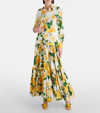 Jupe longue en coton à fleurs | Dolce&Gabbana