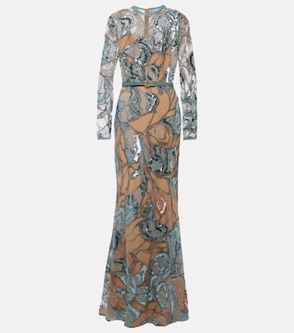 Abito lungo in misto seta con paillettes | Elie Saab