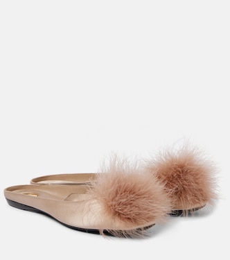 Lido pompom satin crêpe mules | Saint Laurent