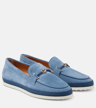 Raffia-trimmed suede loafers | Tod's