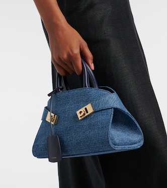 Hug Small denim tote bag | Ferragamo