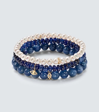 Bracciale in oro 14kt con perle, cianite, diamanti e zaffiri | Sydney Evan