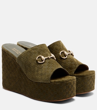 Horsebit GG suede wedge mules | Gucci