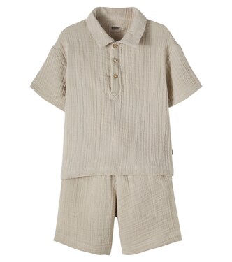 Cotton gauze polo shirt and shorts set | Wheat