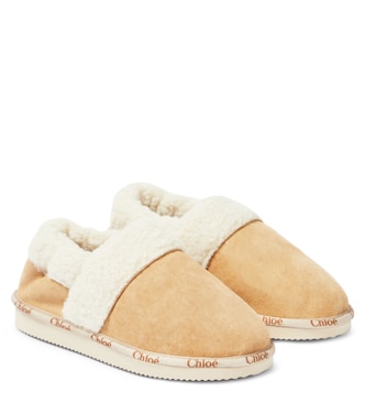 Slippers in suede con shearling sintetico | Chloé Kids