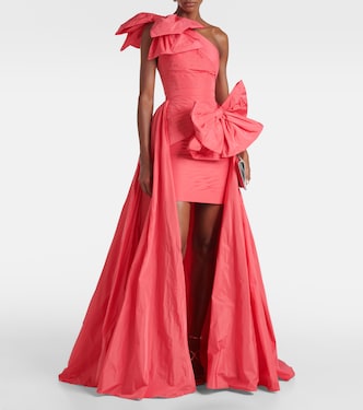 Vestido corto plisado de tafetán con lazos | Elie Saab