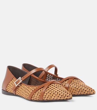 Woven leather-trimmed Mary Jane flats | Max Mara