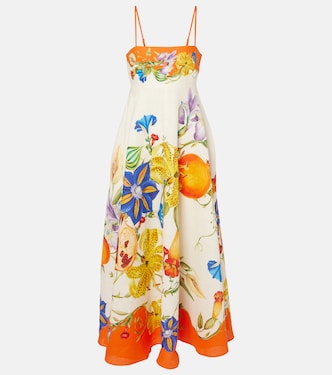 Robe midi Flores en lin à fleurs | Alémais