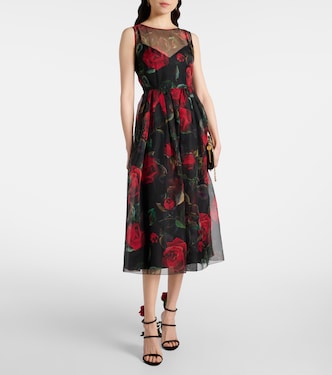 Abito midi in seta con stampa floreale | Dolce&Gabbana