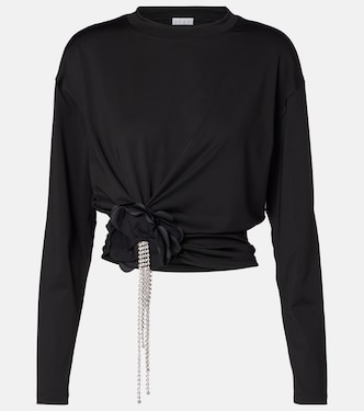 Draped embellished jersey T-shirt | Area