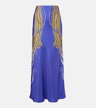 Sleek printed silk satin maxi skirt | La DoubleJ