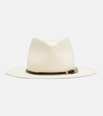 Leather-trimmed straw fedora hat | Brunello Cucinelli