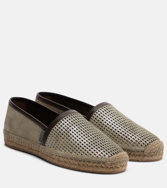 Perforated leather and suede espadrilles | Brunello Cucinelli