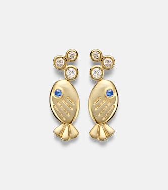Boucles d’oreilles Sous L’eau en or 9 ct, diamants et saphirs | Yvonne Léon