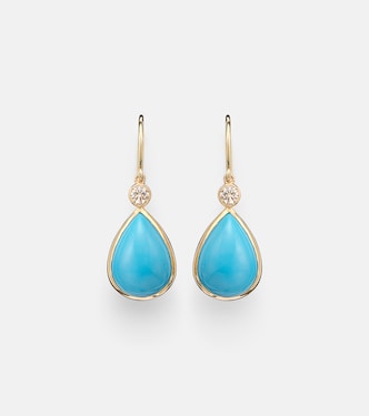 14kt gold (585/1000) drop earrings with turquoises and diamonds | Ileana Makri