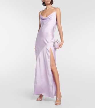 Feather-trimmed silk gown | Self-Portrait