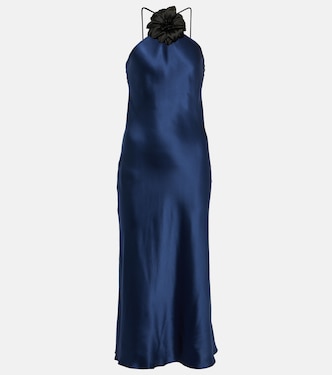 Vestido midi de seda con aplique floral | Rodarte