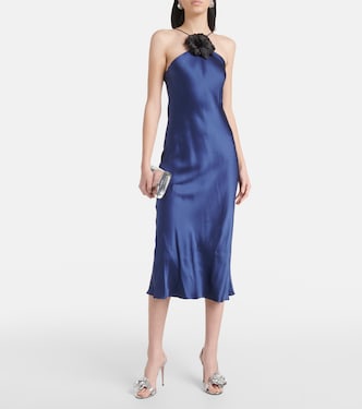 Vestido midi de seda con aplique floral | Rodarte