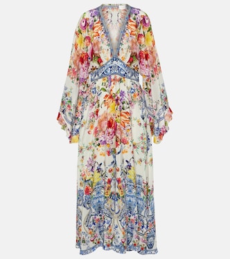 Vestido largo de crepé de seda floral | Camilla