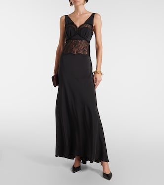 Robe longue en soie et dentelle  | Victoria Beckham