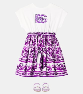 DG Majolica cotton poplin dress | Dolce&Gabbana Kids