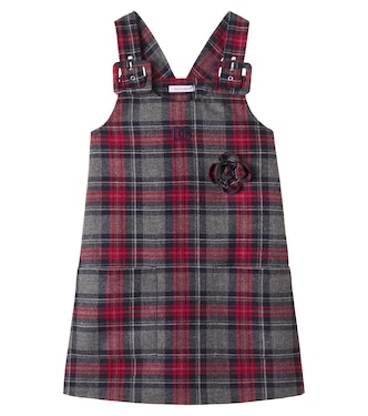 Abito DG in tartan con applicazione floreale | Dolce&Gabbana Kids