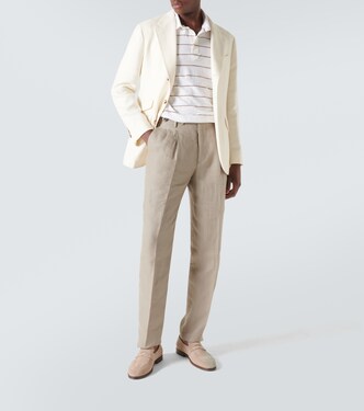 Polo in lino e cotone a righe | Brunello Cucinelli