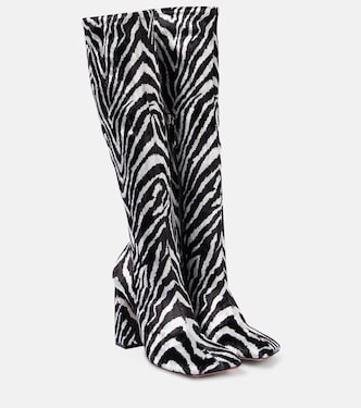 Marine Stretch 95 velvet knee-high boots | Amina Muaddi