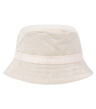 Logo jute and cotton-blend bucket hat | Chloé Kids