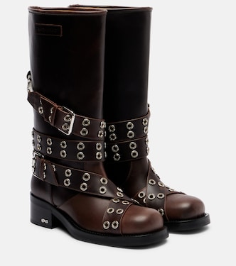 Buckle Belt embellished leather biker boots | Mach & Mach