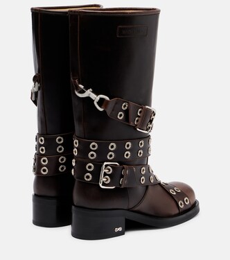 Buckle Belt embellished leather biker boots | Mach & Mach