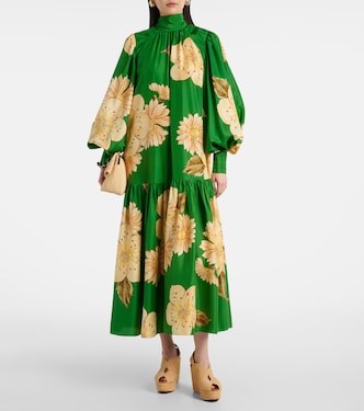 Robe midi Sage en soie à fleurs | Alémais