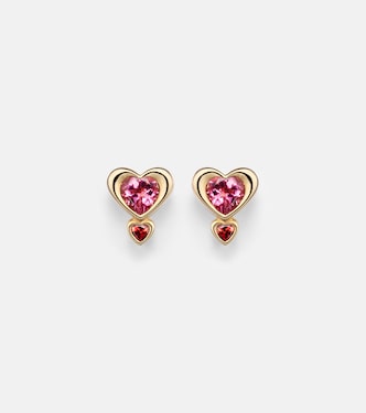 14kt gold single earring with tourmaline and garnet | Roxanne First