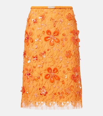 Falda midi de encaje bordada | Gucci