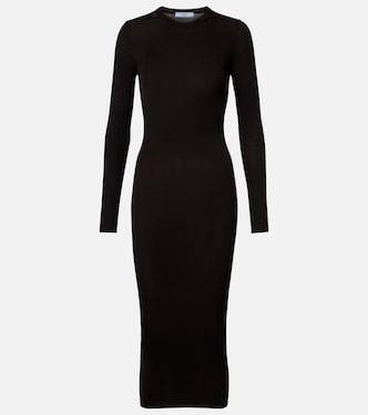 Vestido midi de lana virgen acanalado | Prada
