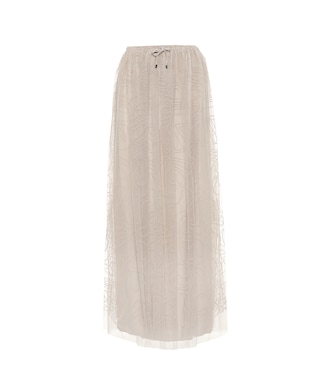 Embroidered tulle maxi skirt | Brunello Cucinelli