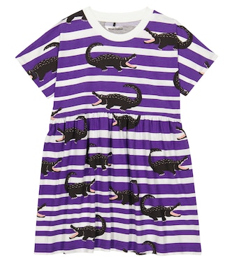 Printed and striped cotton dress | Mini Rodini