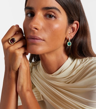 18kt gold huggie earrings with emeralds and diamonds | Octavia Elizabeth