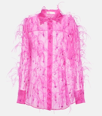 Bestickte Bluse aus Seidenorganza mit Federn | Valentino