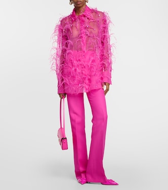 Bestickte Bluse aus Seidenorganza mit Federn | Valentino
