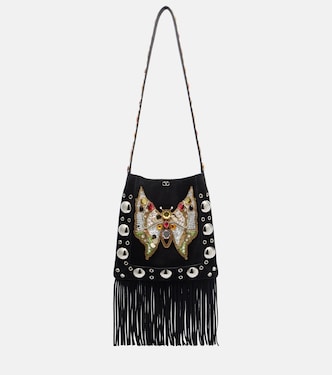 Nellcôte Medium embellished suede shoulder bag | Valentino Garavani