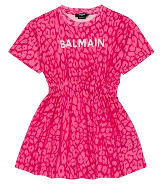 Leopard-print cotton dress | Balmain Kids