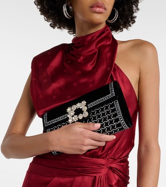 Flower Strass embellished velvet clutch | Roger Vivier