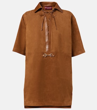 Horsebit leather-trimmed suede minidress | Gucci