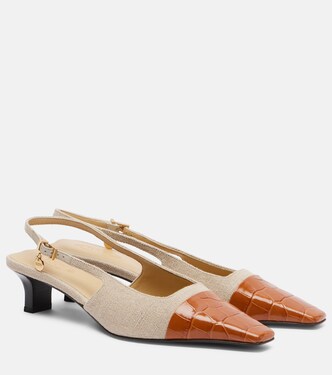 Leather-trimmed canvas slingback pumps | Tod's